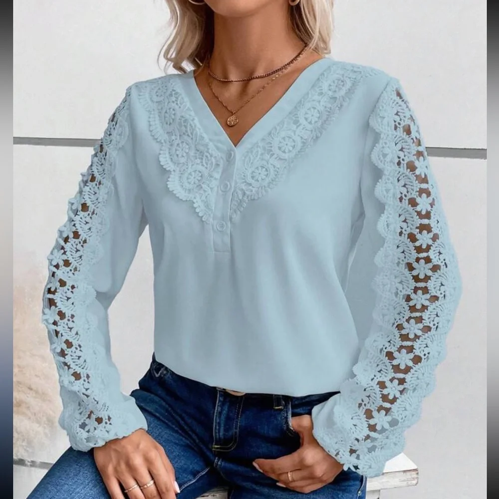 Luxe lace detail V neck blouse